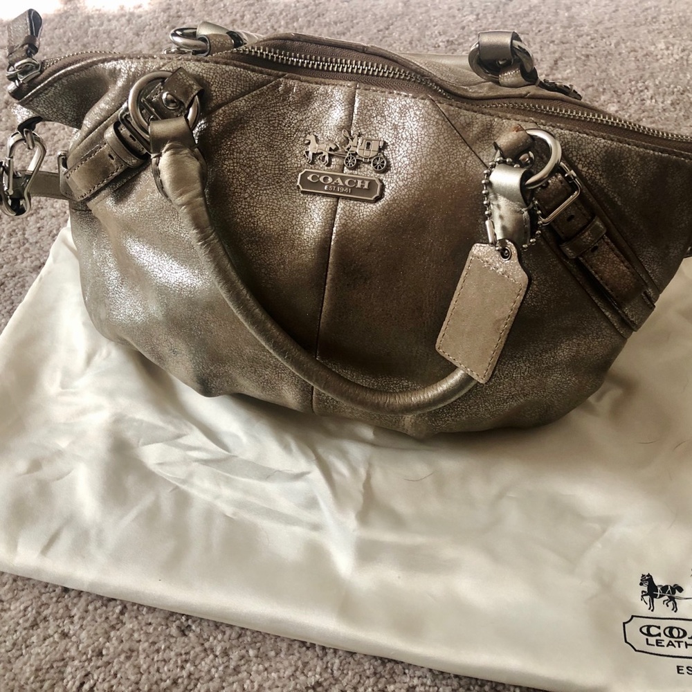 Coach suede, pewter medium-size bucket purse